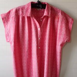 'LOFT OUTLET' Boxy Cap Sleeve Blouse Size L Pink/White NWOT
